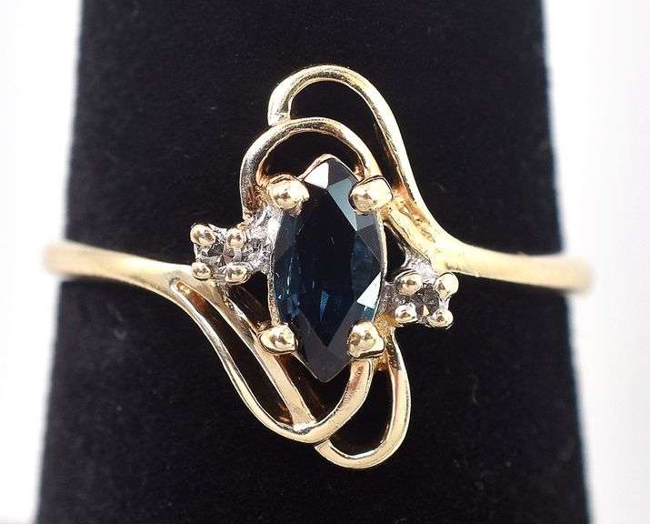 Whimsical 10K Yellow Gold Diamond and Blue Sapphire Gemstone Ring