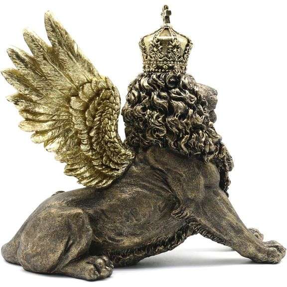 Majestic Golden Lion Angel Sculpture