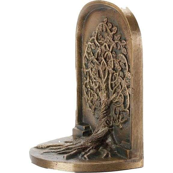 Vintage Tree of Life Bookends Antique Brass Cast Iron Set
