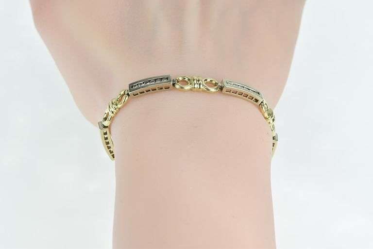 14K Yellow Gold 1.00 Ctw Diamond Inset Two Tone Bar Bracelet