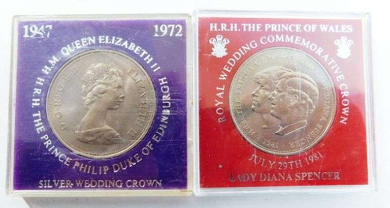 2 Great Britain Commemorative Wedding Crowns Coins