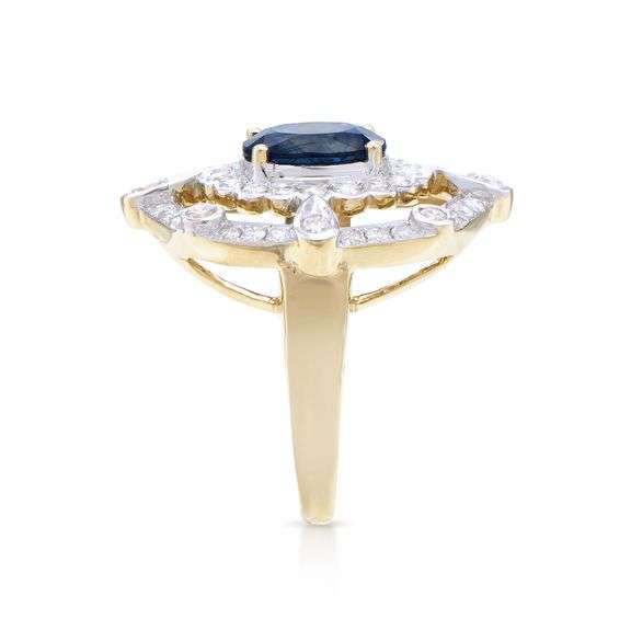 14KT Yellow Gold 2.05ct Blue Sapphire and Diamond Ring