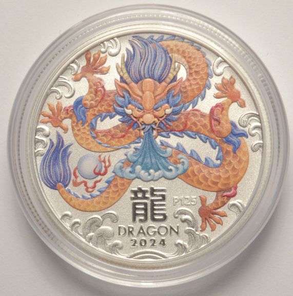 2024 Australia Lunar Dragon 1/2 Ounce Silver BU Colorized Coin In Capsule