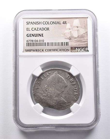 Genuine El Cazador Spanish Colonial 4 Reales NGC Shipwreck Certificate