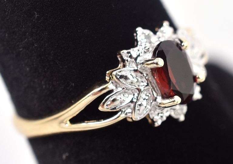 Timeless 10K Yellow Gold Diamond and Red Garnet Gemstone Ring