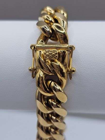 Strong 65.7 Gram 14 Kt Gold Plate Curb Link Bracelet