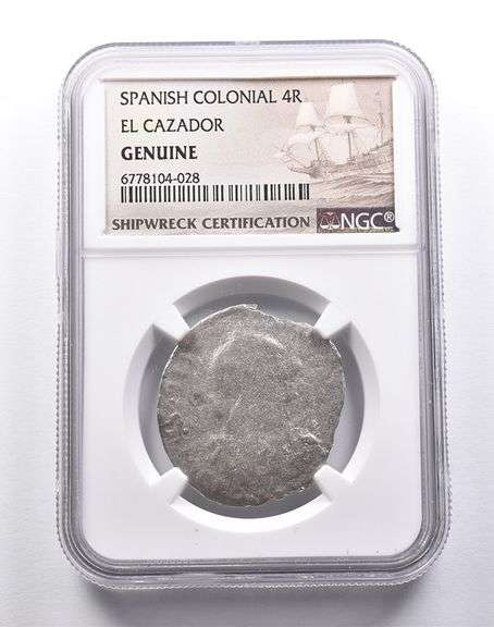 Genuine El Cazador Spanish Colonial 4 Reales NGC Shipwreck Certificate