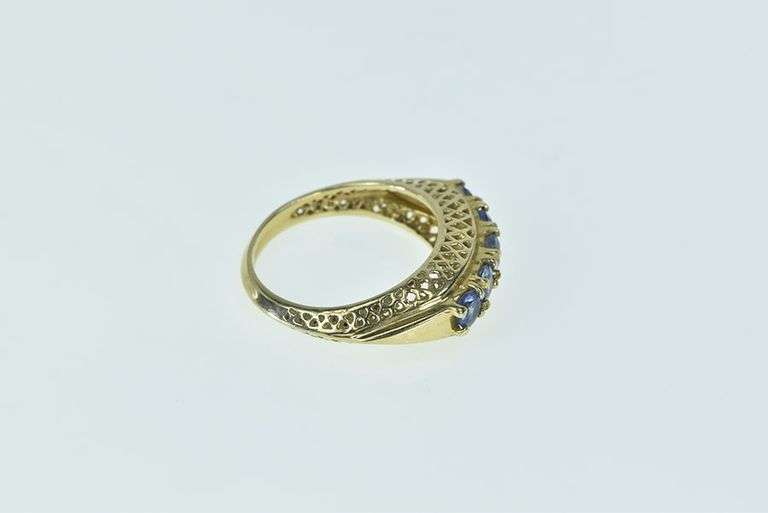 10K Yellow Gold Tanzanite Filigree Raised Statement Band Ring