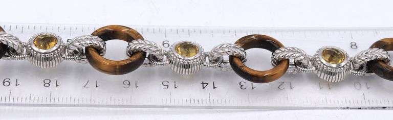 925 Sterling silver Judith Ripka citrine and Tiger eye link bracelet
