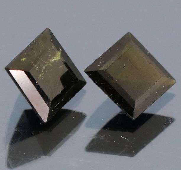 Princess cut 2.62ct midnight olive green Tourmaline pair
