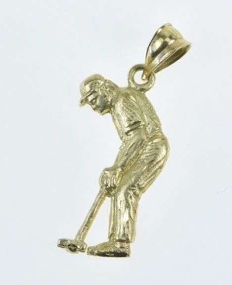 14K Yellow Gold Diamond Cut Golfer Golf Vintage Sport Charm/Pendant