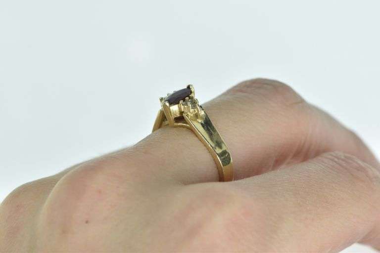 14K Yellow Gold Marquise Ruby Diamond Cluster Vintage Ring