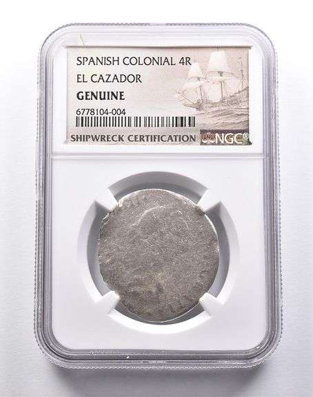 Genuine El Cazador Spanish Colonial 4 Reales NGC Shipwreck Certificate