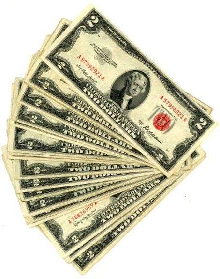 21 $2 Red Seal US Notes from 1953