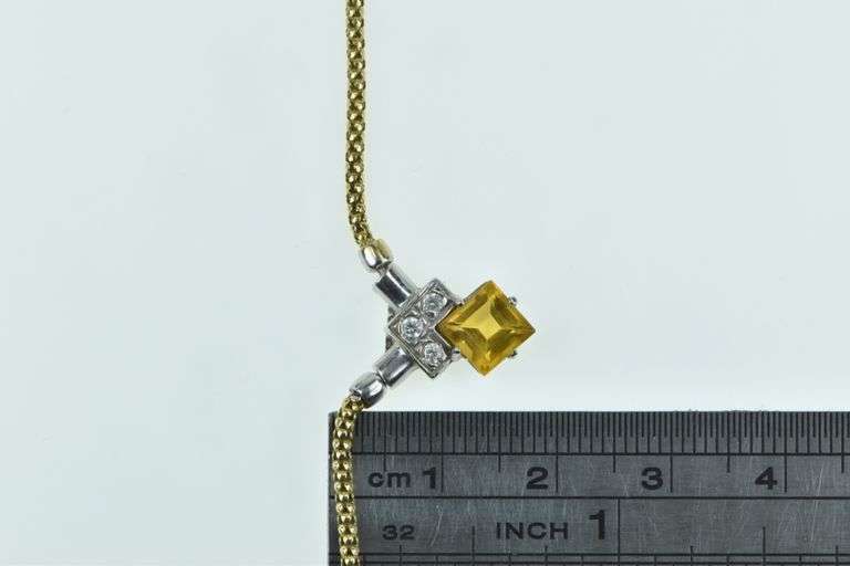 18K Yellow Gold Princess Citrine Diamond Popcorn Designer Necklace
