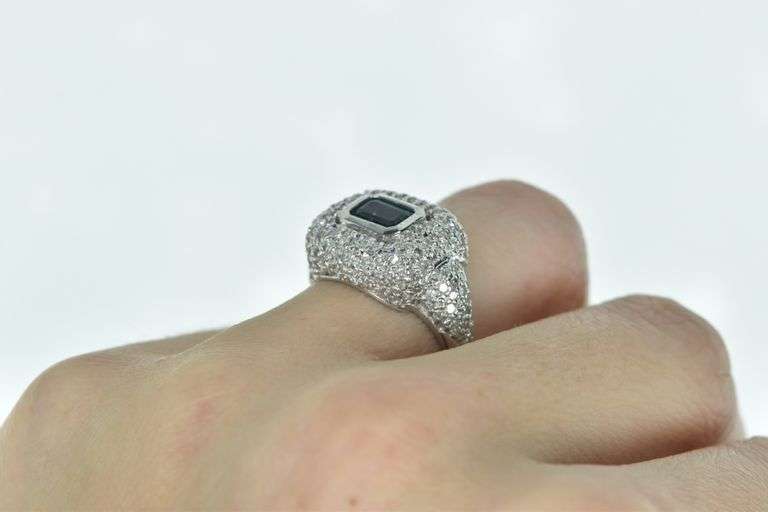 14K White Gold 1.75 Ctw Aquamarine Pave Diamond Statement Ring