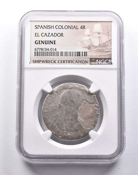 Genuine El Cazador Spanish Colonial 4 Reales NGC Shipwreck Certificate