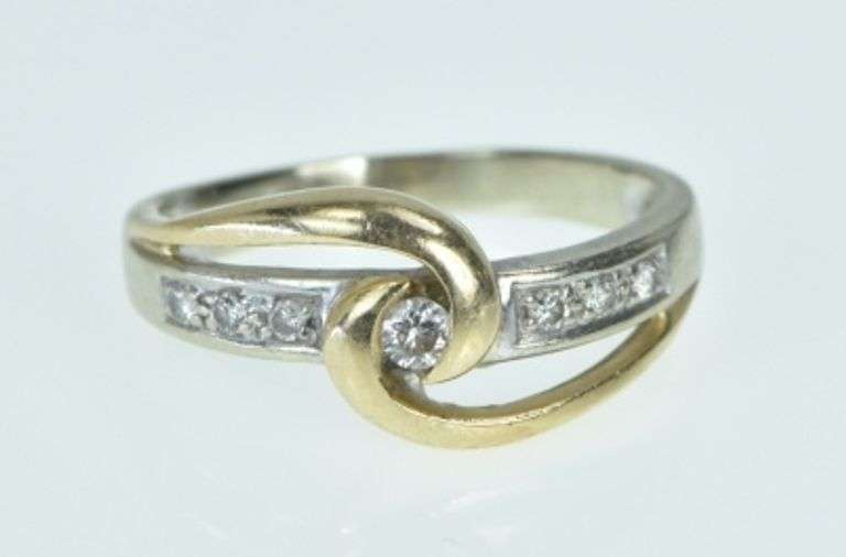 14K White Gold Diamond Two Tone Loop Vintage Promise Ring