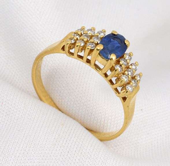 Nicely Designed 14K YG Sapphire and Diamond Ring
