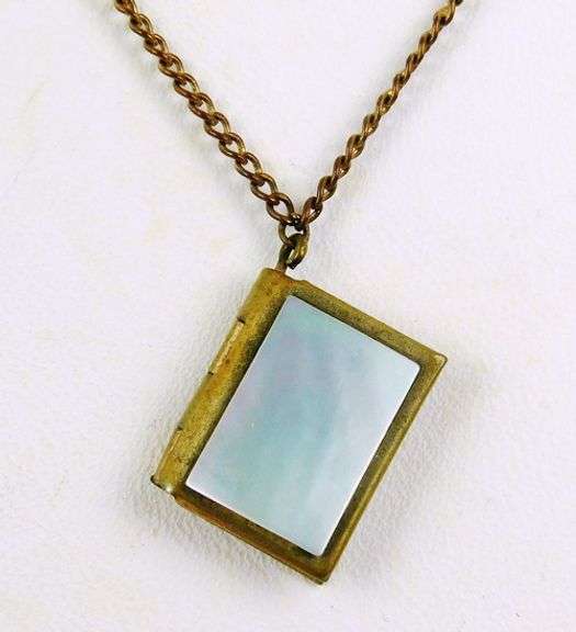 Vintage Mother of Pearl Lord's Prayer Locket & Chain