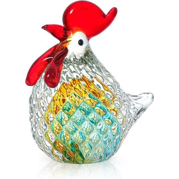 Glass Rooster Hand Blown Chicken Statue Collectible Figurine