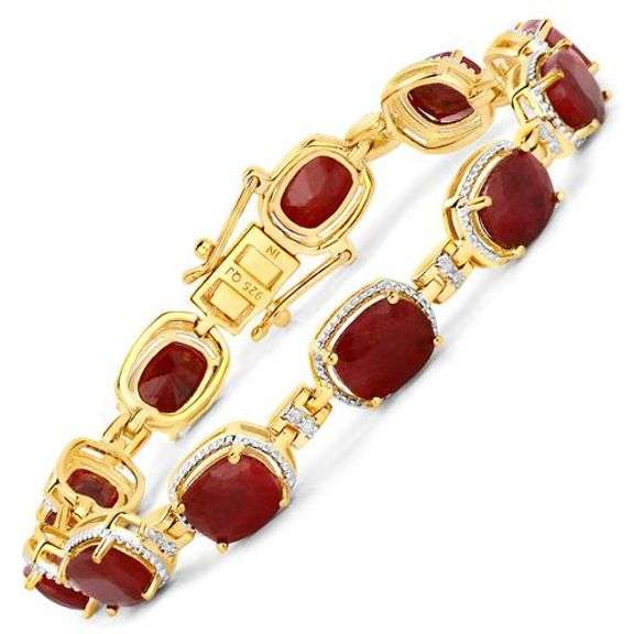 21 Carat Dyed Ruby and Diamond .925 Sterling Silver Bracelet