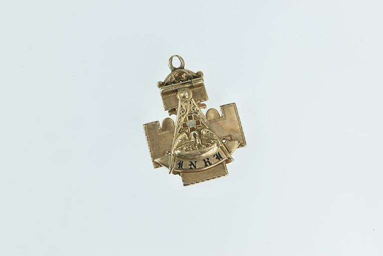 14K Yellow Gold Masonic Enamel Cross 32nd Degree Mason Charm/Pendant