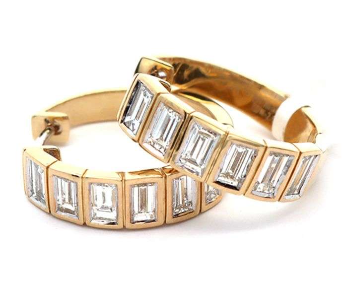 New 2.03ctw Baguette Diamond Bezel Set Hoop Earrings in 14K