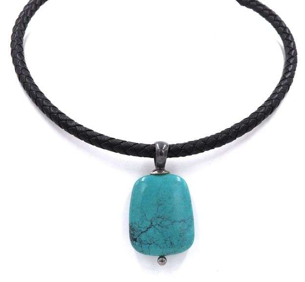 925 sterling silver turquoise pendant with black leather cord