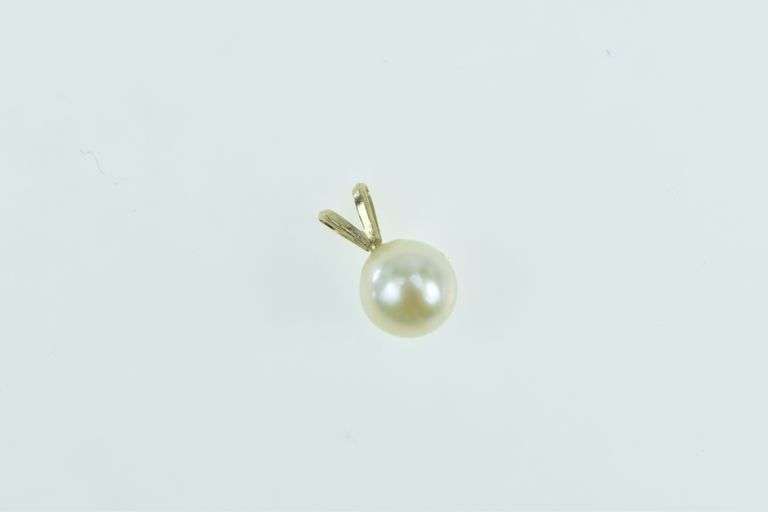 14K Yellow Gold 6.9mm Pearl Vintage Classic Statement Pendant
