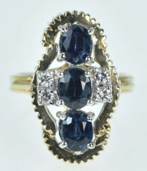 14K Yellow Gold 2.20 Ctw Oval Sapphire Diamond Statement Ring