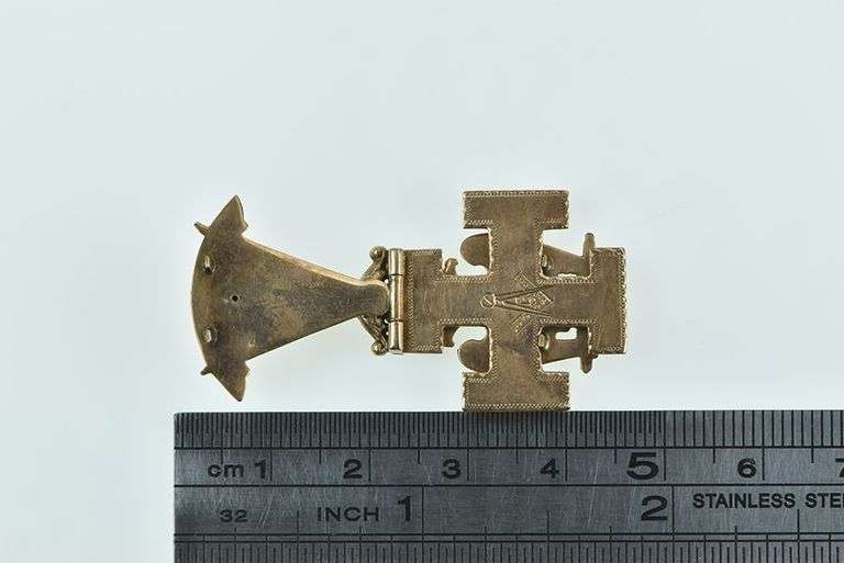 14K Yellow Gold Masonic Enamel Cross 32nd Degree Mason Charm/Pendant