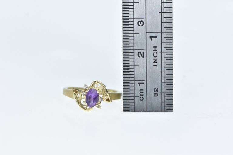 14K Yellow Gold Oval Amethyst Diamond Accent Filigree Ring