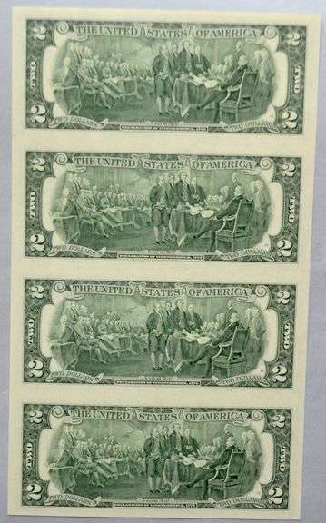 Sheet of 4 Uncut 1999 $2 Atlanta Fed Reserve Notes