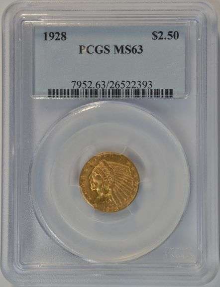 Very Choice BU 1928 US $2.50 Indian Gold Piece. PCGS MS63