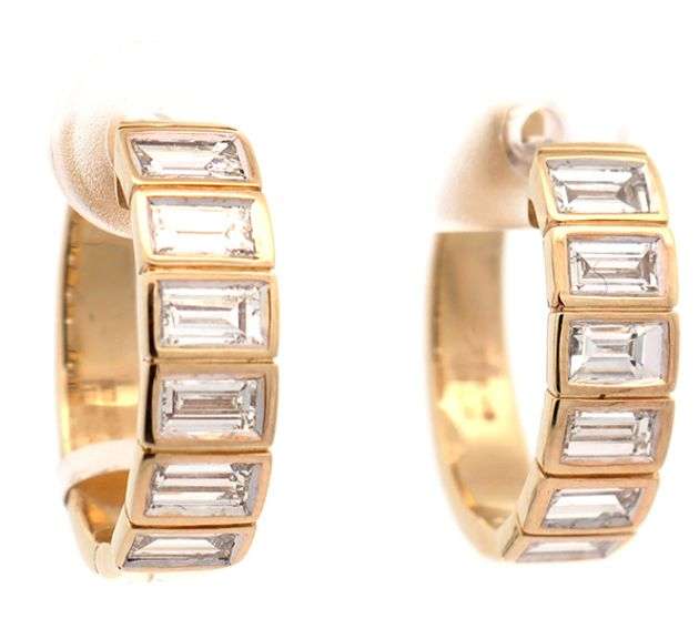 New 2.03ctw Baguette Diamond Bezel Set Hoop Earrings in 14K