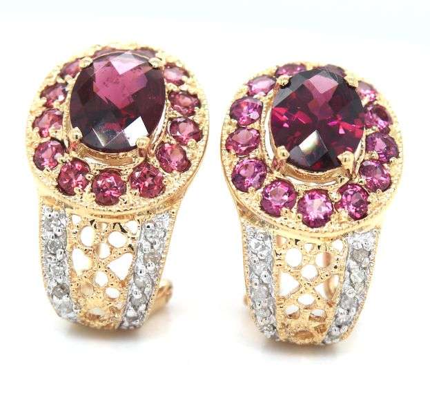 14kt Yellow gold Garnet halo earrings