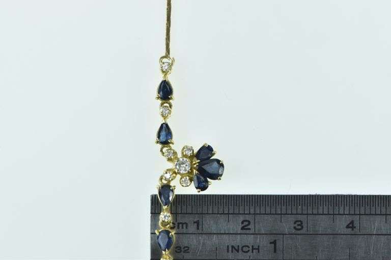 18K Yellow Gold Pear Sapphire Diamond Chevron Chain Necklace