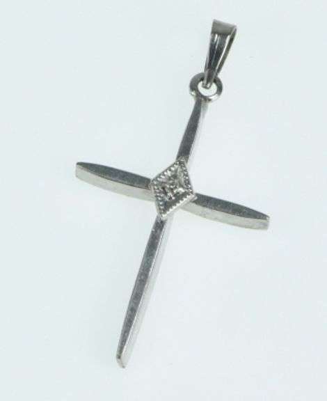 14K White Gold 1950's Diamond Cross Christian Faith Symbol Pendant