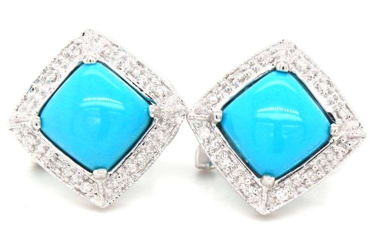 Set of 14kt White gold Turquoise ring and earrings