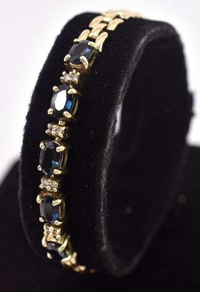 Fantastic 14K Yellow Gold Diamond and Blue Sapphire Gemstone Bracelet