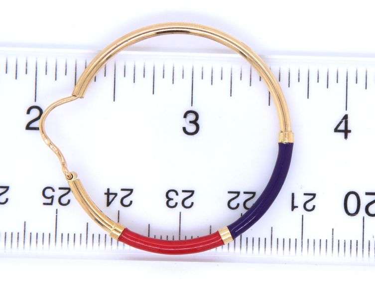 18kt Yellow gold Pink Purple Enamel hoop earrings