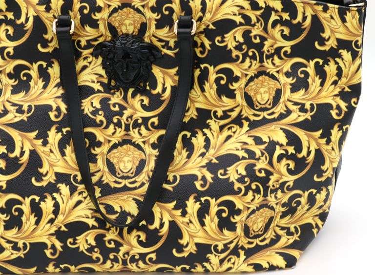 Gianni Versace Barocco Medusa Print Black & Yellow Tote Bag