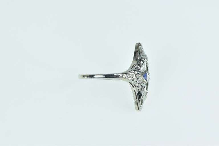 18K White Gold Art Deco Filigree Sapphire Engagement Setting Ring