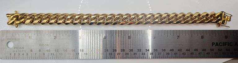 Strong 65.7 Gram 14 Kt Gold Plate Curb Link Bracelet