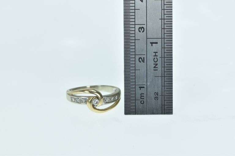 14K White Gold Diamond Two Tone Loop Vintage Promise Ring