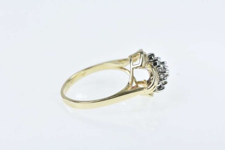 14K Yellow Gold Vintage Diamond Slanted Cluster Bypass Ring