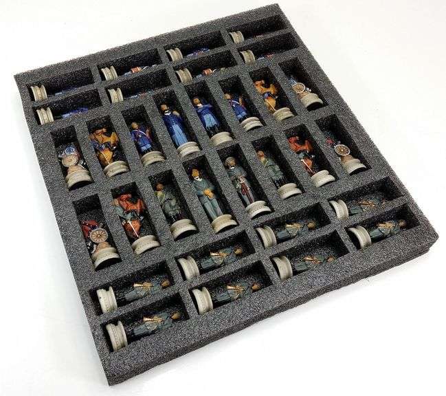 Hand-Painted US Civil War Generals Chess Set on Rustic 17" Board