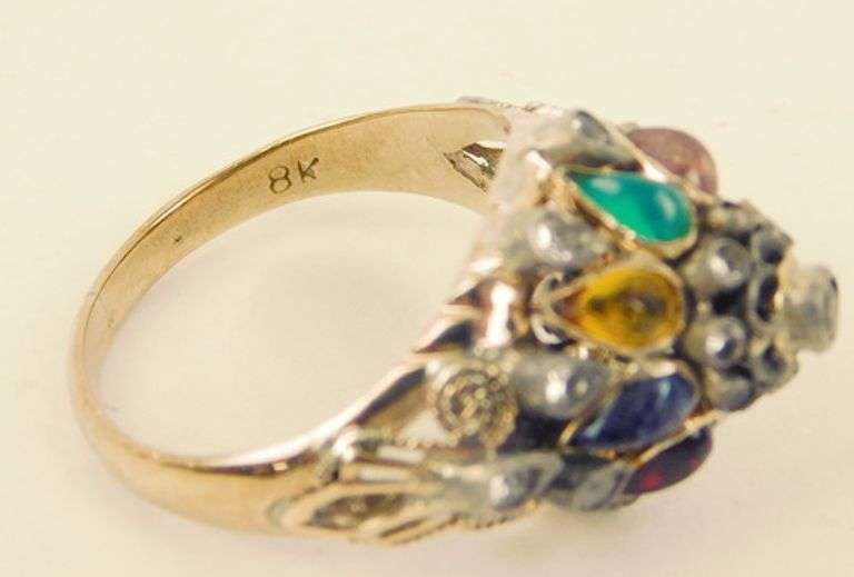 Vintage 8K Gold Gemstone Gypsy Ring, Size 6