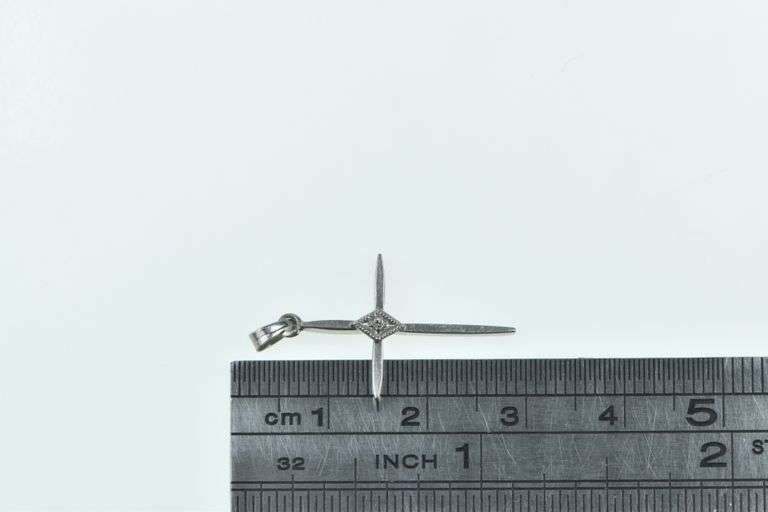 14K White Gold 1950's Diamond Cross Christian Faith Symbol Pendant
